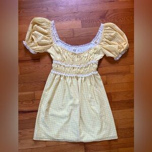 For Love And Lemons white yellow lace puffsleeve maid Dress